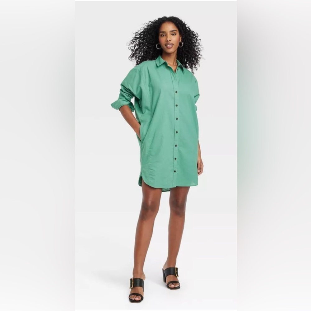 NWT Universal Thread Women's Button Down Casual Mini Shirt Dress green XXL